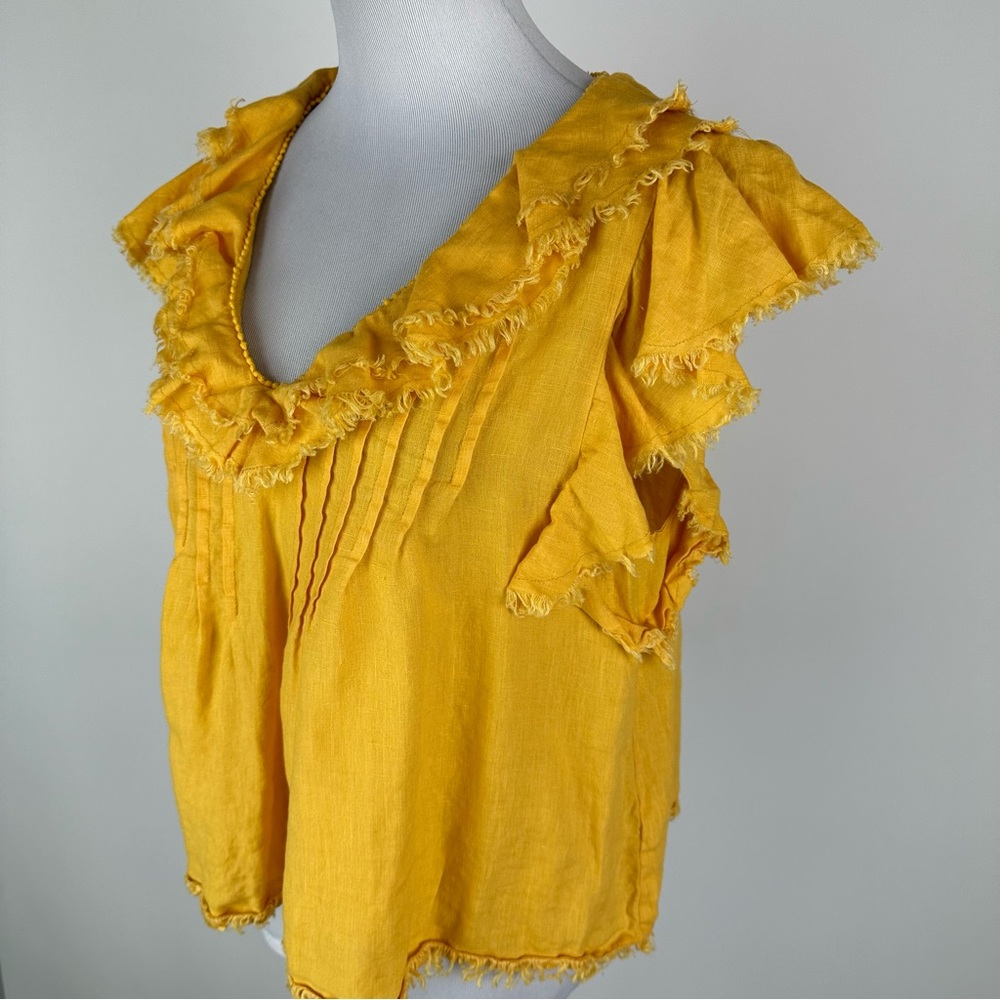 Fatherty Yosepha Marigold Yellow Linen Ruffle Top Size Large - Picture 8 of 12
